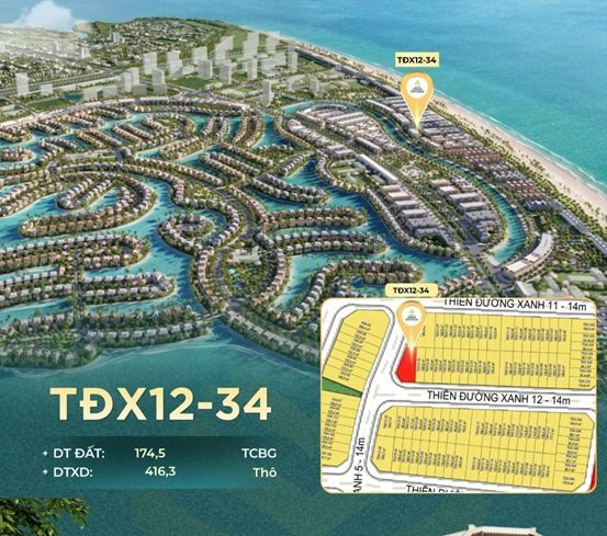 Vị trí lô đất TĐX12-34 đường Thiên Đường Xanh 12, diện tích đất 174,5m2, diện tích xây dựng 416,3m2